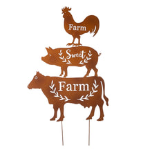 Load image into Gallery viewer, Farm Sweet Farm Metal Farmhouse Animals Silhouette Sign Yard Stake or Wall Décor, Set of 3
