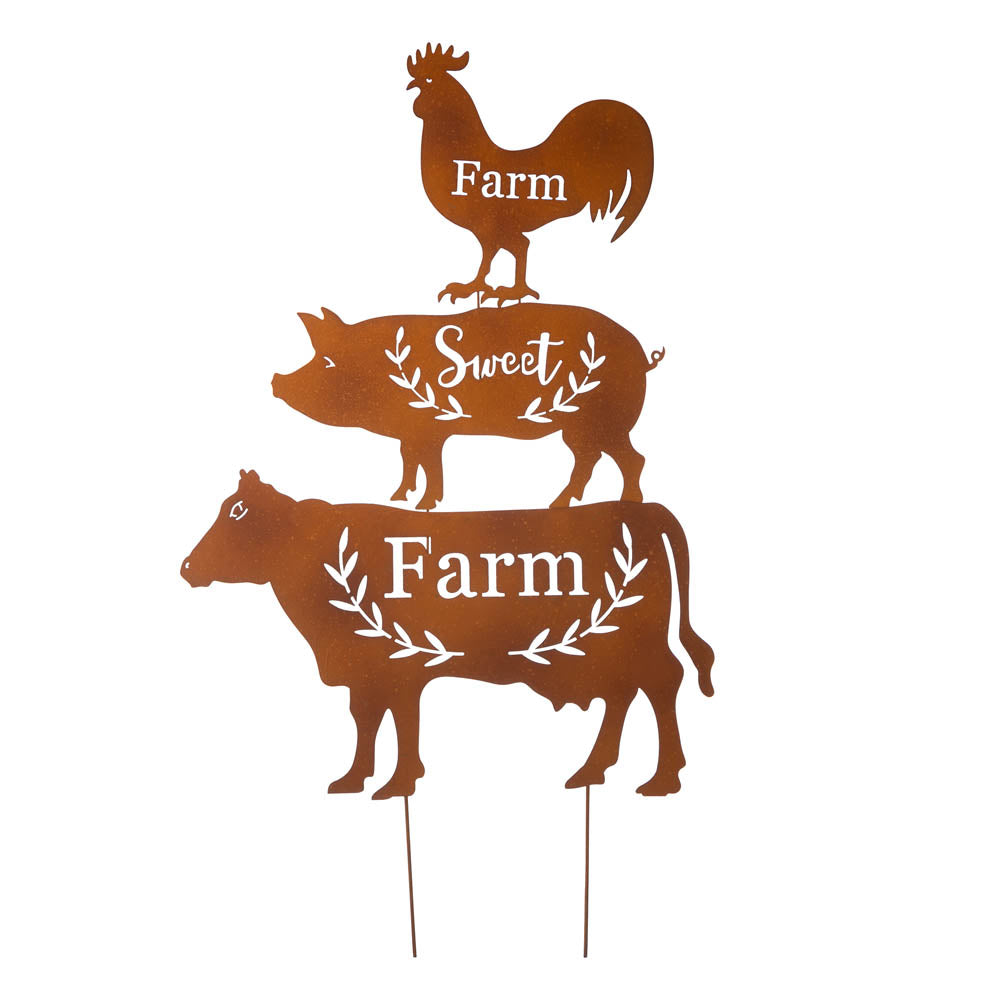 Farm Sweet Farm Metal Farmhouse Animals Silhouette Sign Yard Stake or Wall Décor, Set of 3