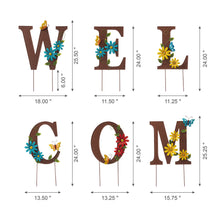 Load image into Gallery viewer, 25.5&quot;H Metal WELCOME with Flowers Yard Stakes or Wall Decor, Set of 7
