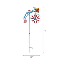 Load image into Gallery viewer, 48&quot;H Metal Bicycle Wind Spinner Welcome Yard Stake
