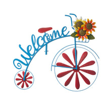 Load image into Gallery viewer, 48&quot;H Metal Bicycle Wind Spinner Welcome Yard Stake
