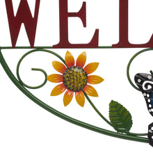 Load image into Gallery viewer, 23.75&quot;L Whimsical Metal Sunflower and Butterfly Welcome Wall Decor
