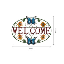 Load image into Gallery viewer, 23.75&quot;L Whimsical Metal Sunflower and Butterfly Welcome Wall Decor
