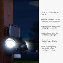 Load image into Gallery viewer, 8.25&quot;L Outdoor Solar Powered Dual-Head SMD LED Motion Senser Security Flood Light
