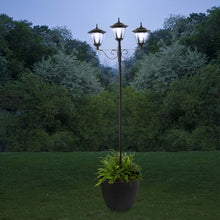 Load image into Gallery viewer, 74&quot;H 3-Head Solar Lamp Post Light with a Planter Pot
