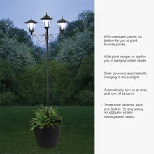 Load image into Gallery viewer, 74&quot;H 3-Head Solar Lamp Post Light with a Planter Pot
