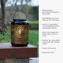 Load image into Gallery viewer, 8.75&quot;H Metal Cutout Solar Powered Outdoor Hanging Lantern
