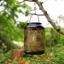 Load image into Gallery viewer, 8.75&quot;H Metal Cutout Solar Powered Outdoor Hanging Lantern
