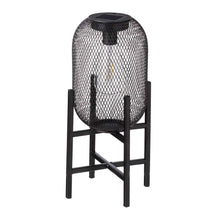 Load image into Gallery viewer, 14.25&quot;H Black Metal Mesh Solar Powered Outdoor Lantern with Stand
