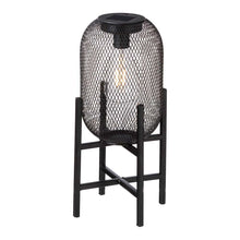 Load image into Gallery viewer, 14.25&quot;H Black Metal Mesh Solar Powered Outdoor Lantern with Stand
