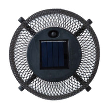 Load image into Gallery viewer, 14.25&quot;H Black Metal Mesh Solar Powered Outdoor Lantern with Stand
