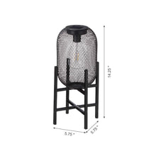 Load image into Gallery viewer, 14.25&quot;H Black Metal Mesh Solar Powered Outdoor Lantern with Stand
