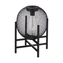 Load image into Gallery viewer, 11.5&quot;H Black Metal Mesh Solar Powered Outdoor Lantern with Stand
