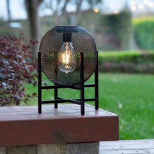 Load image into Gallery viewer, 11.5&quot;H Black Metal Mesh Solar Powered Outdoor Lantern with Stand
