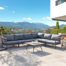 Load image into Gallery viewer, 7-Piece Outdoor Patio Black Aluminum Sectional Conversation Sofa Set with Cushions
