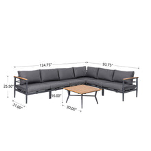 Load image into Gallery viewer, 7-Piece Outdoor Patio Black Aluminum Sectional Conversation Sofa Set with Cushions
