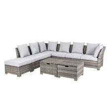 Load image into Gallery viewer, 9-Piece Outdoor Patio Wicker Sectional Conversation Sofa Set with Cushions
