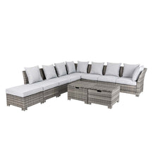 Load image into Gallery viewer, 10-Piece Outdoor Patio Wicker Sectional Conversation Sofa Set with Cushions
