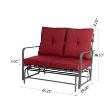 Load image into Gallery viewer, 45.25&quot;L Outdoor Patio Loveseat Glider Chair with Burgundy Cushions
