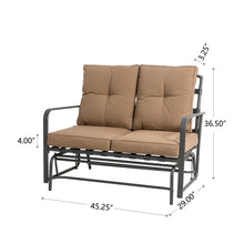 Load image into Gallery viewer, 45.25&quot;L Outdoor Patio Loveseat Glider Chair with Tan Cushions
