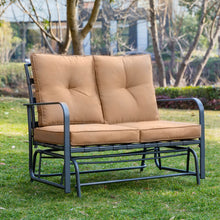 Load image into Gallery viewer, 45.25&quot;L Outdoor Patio Loveseat Glider Chair with Tan Cushions
