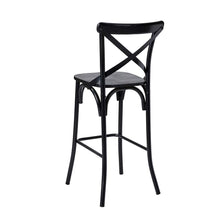 Load image into Gallery viewer, 43&quot;H Black Steel Bar Stool with X Shaped Back and Solid Elm Wood Seat, Set of 2
