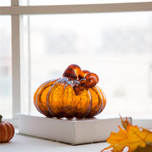 Load image into Gallery viewer, 6.69&quot;L Hand Blown Amber Crackle Glass Pumpkin Decor
