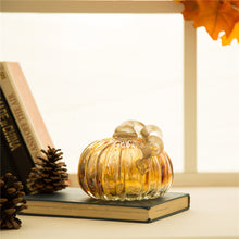 Load image into Gallery viewer, 5.91&quot;D Hand Blown Amber Two-tone Crackle Glass Pumpkin Decor
