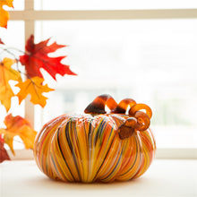 Load image into Gallery viewer, 8.66&quot;D Hand Blown Striped Large Glass Pumpkin Decor
